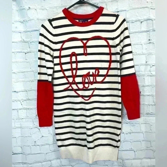 GAP Kids XXL 14/16 HEART Long Sleeve Knit Sweater Dress Striped Valentine’s Day - Picture 1 of 16